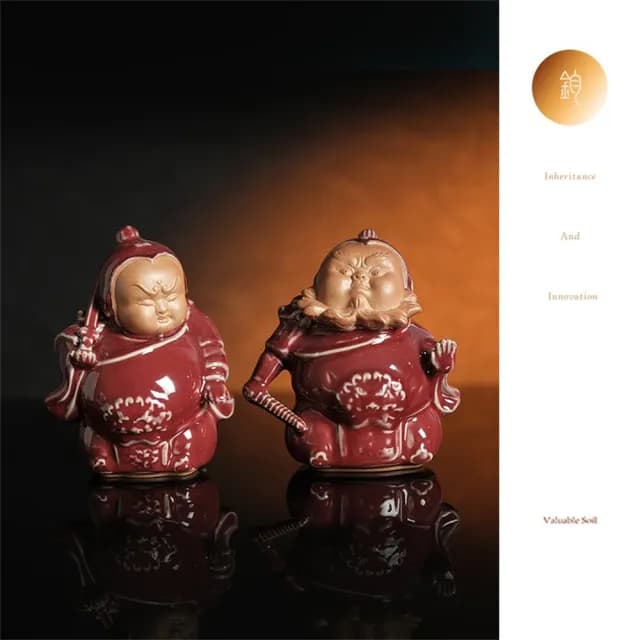 【新川】鈞瓷門神茶寵 福祿壽主題(非遺鈞瓷茶寵 開運門神造型 新春文創禮品 吉祥茶席擺件)