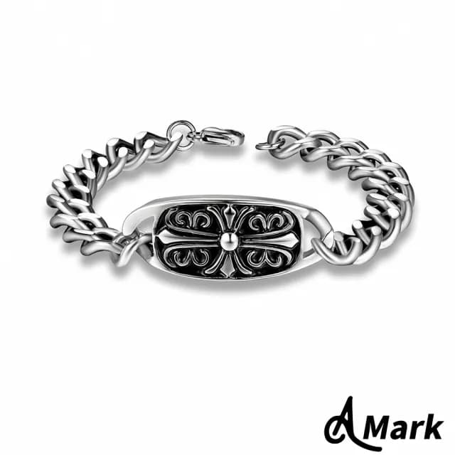 【A MARK】復古克羅心十字架造型316L鈦鋼手鍊(316L鈦鋼手鍊 十字架手鍊)