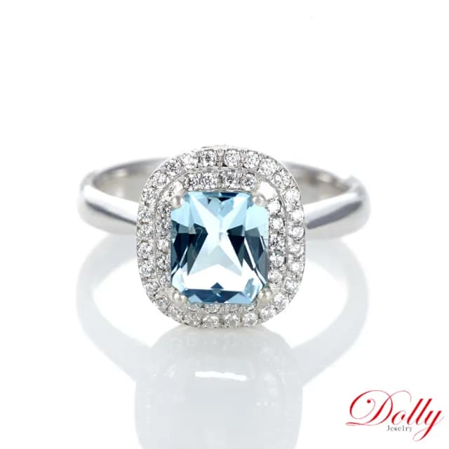【DOLLY】1.50克拉 無燒海水藍寶鑽石戒指-003(母親節 交換禮物 長輩送禮首選)