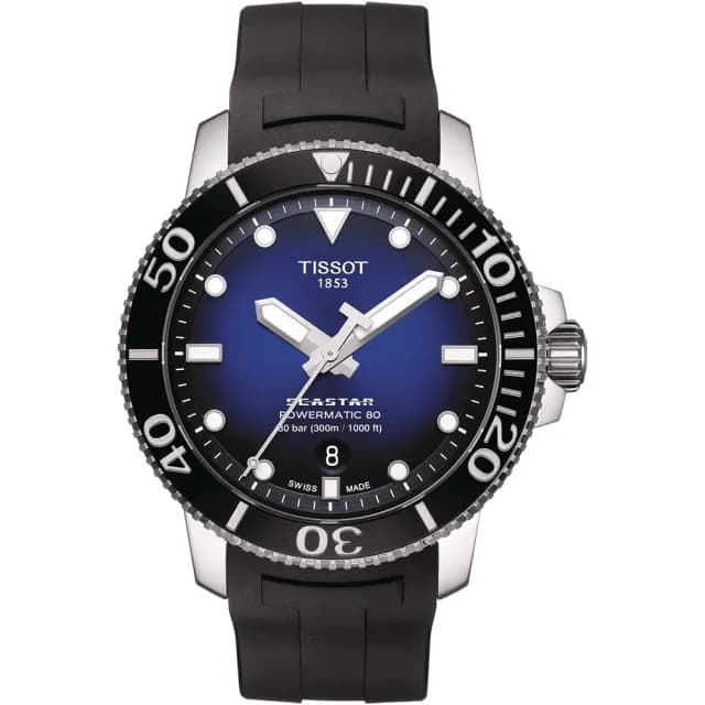 【TISSOT 天梭】Seastar 1000海星300米潛水機械錶-43mm/藍X黑(T1204071704100)