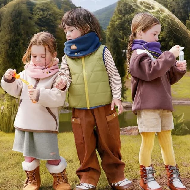 【橘魔法】撞色雙面搖粒絨按扣圍脖(圍巾 配件 保暖 寒流 滑雪 中性款 兒童 女童 男童 童裝 交換禮物)