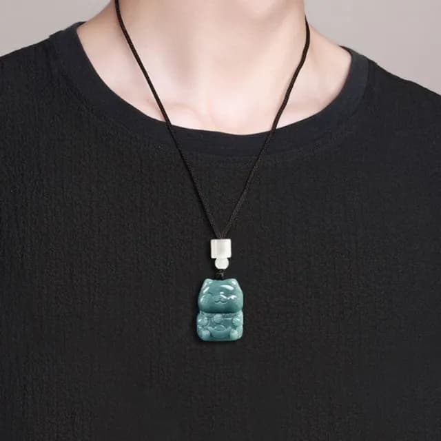 【Penny珮妮】A貨翡翠藍水 招財貓 項鍊吊墜(母親節 生日禮物 交換禮物 尾牙 新年 結婚 情人節)