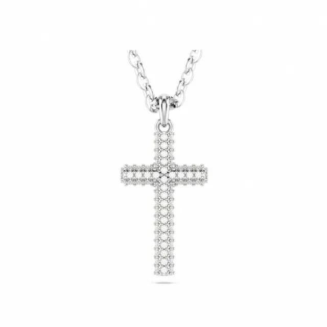 【SWAROVSKI 施華洛世奇】Insigne 鏈墜 圓形切割 十字架 白色 鍍白金色