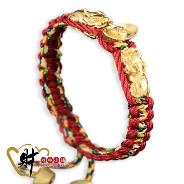 【財神小舖】雙搶貔貅發財五色線手鍊(已開光 招財 元寶 開運手鍊 高雄進寶財神廟)
