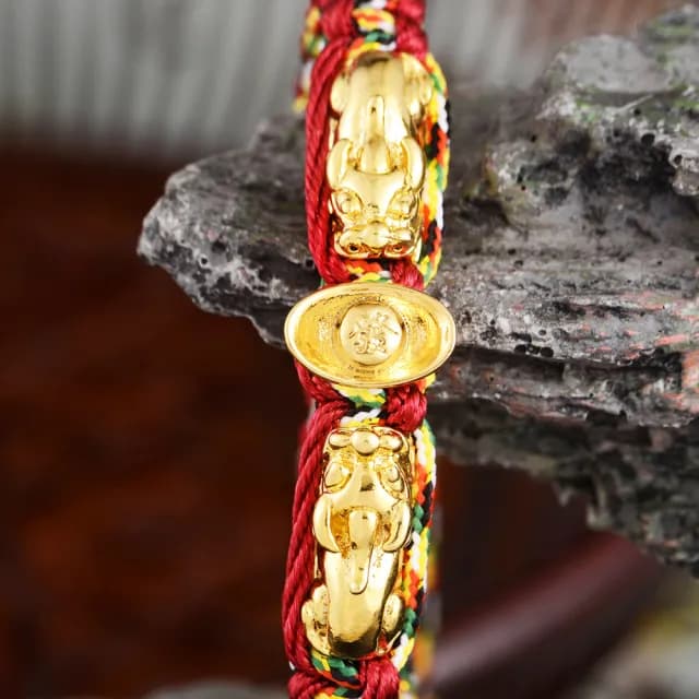 【財神小舖】雙搶貔貅發財五色線手鍊(已開光 招財 元寶 開運手鍊 高雄進寶財神廟)