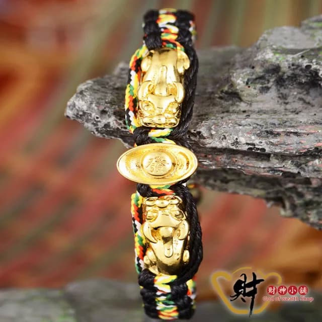 【財神小舖】雙搶貔貅發財五色線手鍊(已開光 招財 元寶 開運手鍊 高雄進寶財神廟)
