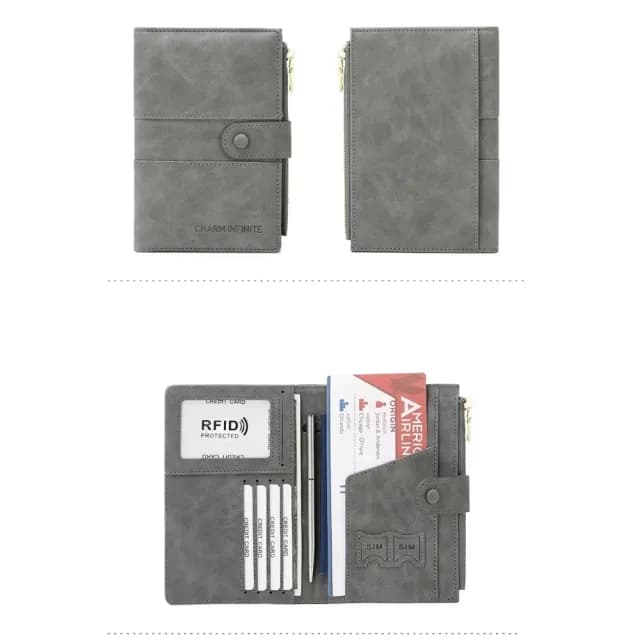 【出國安心】RFID防盜刷皮革護照套(機票夾 卡夾 側拉鍊 SIM卡槽 零錢包 證件 防刮耐磨 輕巧 保護套 筆槽)