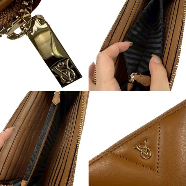 【Victoria Secret】維多利亞的秘密 長夾 VICTORIA SECRET 拉鍊皮夾 質感錢包 零錢袋(1515)