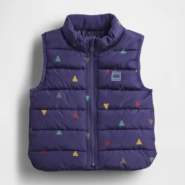 【GAP】男幼童裝 小熊印花立領背心外套-海軍藍(789825)