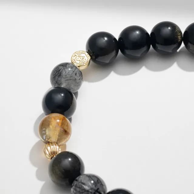 【SPANCONNY 飾品控】夜闌 l 金曜石 黑髮晶 黃塔晶 l 男款水晶手鍊(招財+防小人)