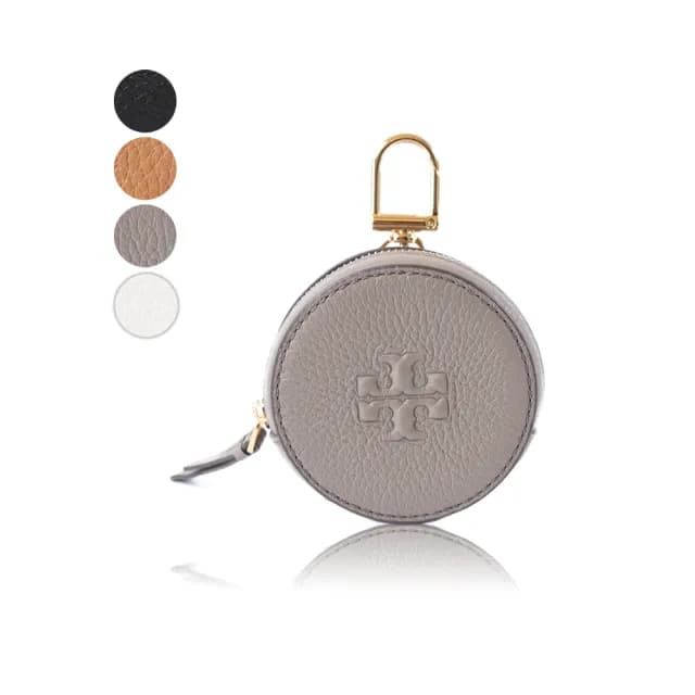 【TORY BURCH】THEA 浮雕LOGO荔枝紋圓型拉鍊零錢包(新款任選)