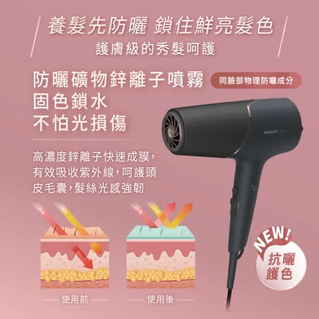 【Philips 飛利浦】官方直營 智能護髮礦物負離子吹風機-霧黑金(BHD538/21)