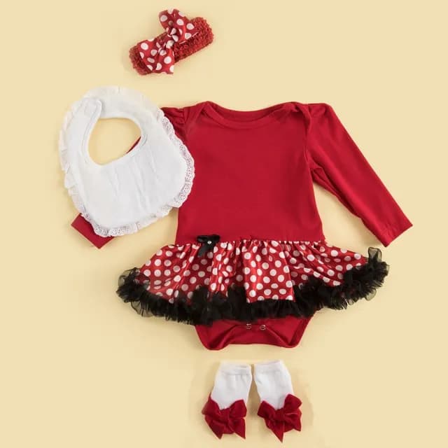 【日安朵朵】女嬰雪紡蓬蓬裙連身衣禮盒(包屁衣+圍兜+寶寶襪彌月禮盒生日周歲送禮)