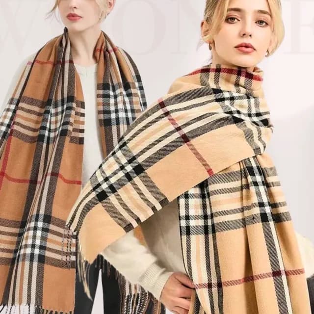 【WOONUE】30款超柔羊毛絨質感英倫千鳥格紋圍巾披肩百搭圍巾斗篷巴寶莉風格(保暖女友老婆媽媽生日聖誕禮物)