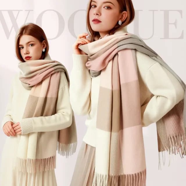 【WOONUE】30款超柔羊毛絨質感英倫千鳥格紋圍巾披肩百搭圍巾斗篷巴寶莉風格(保暖女友老婆媽媽生日聖誕禮物)