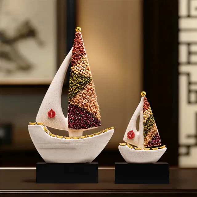 【超微米】五谷豐登帆船招財擺件 入戶玄關客廳酒櫃辦公室裝飾品 喬遷新居禮物(五谷豐登帆船招財擺件高63)