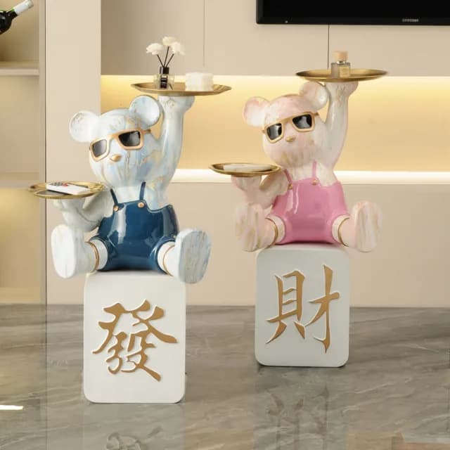 【巨匠】藍牙音響招財貓落地擺件 客廳電視櫃裝飾品 25*20*78CM暴力熊托盤擺飾 喬遷新居禮物(暴力熊擺件)