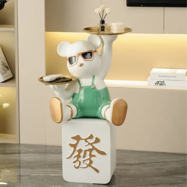 【巨匠】招財貓落地擺件 客廳電視櫃裝飾品 25*20*78CM暴力熊托盤擺飾 開業禮物 喬遷新居禮物(暴力熊擺件)