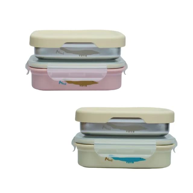 【Moek X Jesper】雙層抗菌可微波不鏽鋼餐盒四件組(便當盒 學習餐具 兒童餐具)