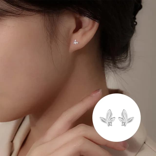 【A&R】S999純銀精緻簡約晨露葉耳釘款耳環(附矽膠耳扣 抗過敏 養耳洞 耳骨 生日 情人節 禮物)