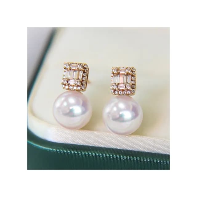 【La Corser】9-9.5mm 日本天然 Akoya 海水珍珠 耳環 耳釘 18K金 天女級 耳飾 正圓珍珠