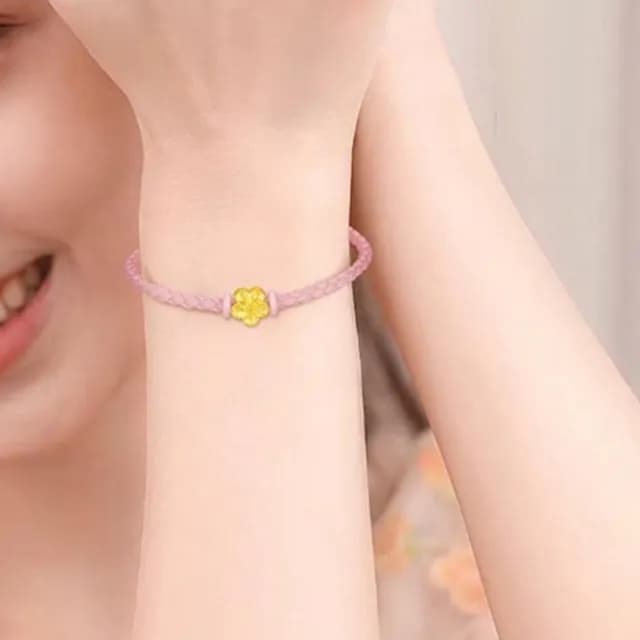 【Penny珮妮】黃金999 桃花皮繩 手鍊(母親節 情人節 送閨蜜 生日禮物 交換禮物 尾牙 新年 結婚)