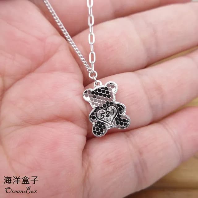 【海洋盒子】我愛你520閃亮碎冰小熊S999純銀項鍊.白金色.附贈禮盒(情人節禮物.聖誕禮物)
