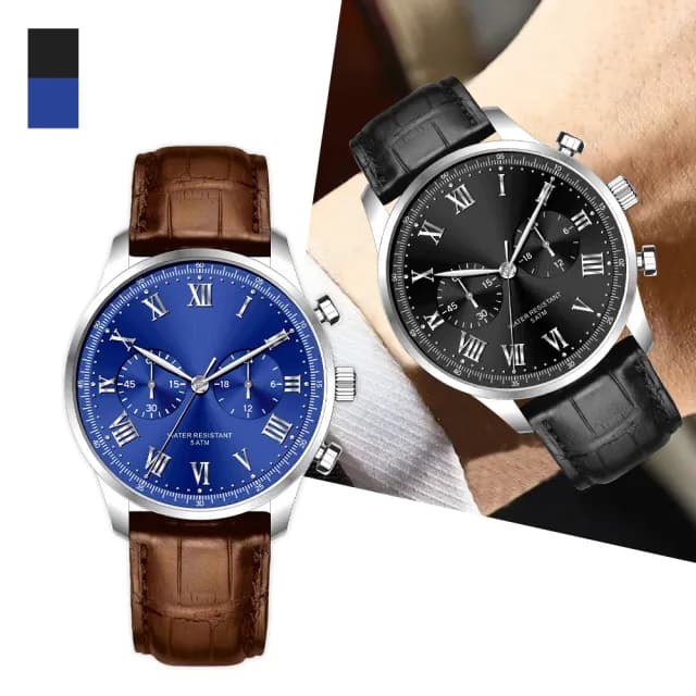 【MoonDy】雙11 手錶 腕錶 石英錶 防水手錶 男生手錶 飾品 指針手錶 圓形手錶 商務手錶 牛皮腕錶 生日禮物