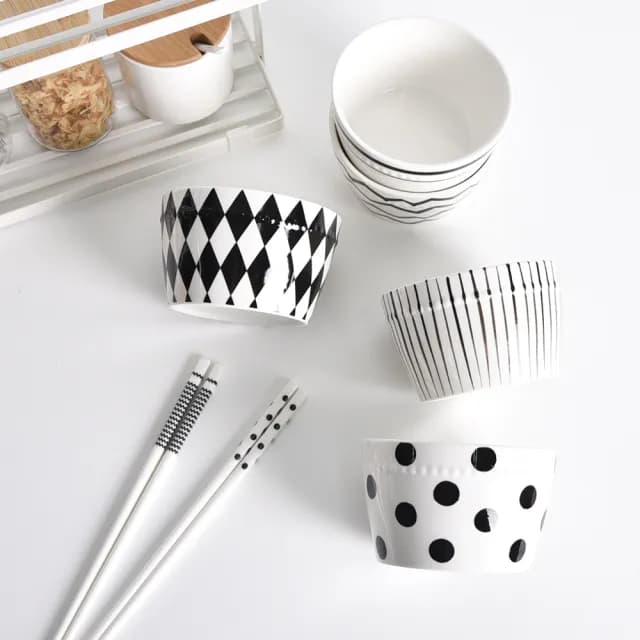 【Homely Zakka】北歐經典復古黑白浪漫系列陶瓷餐盤碗餐具_4件組(飯碗 湯碗 餐具 餐碗  器皿)