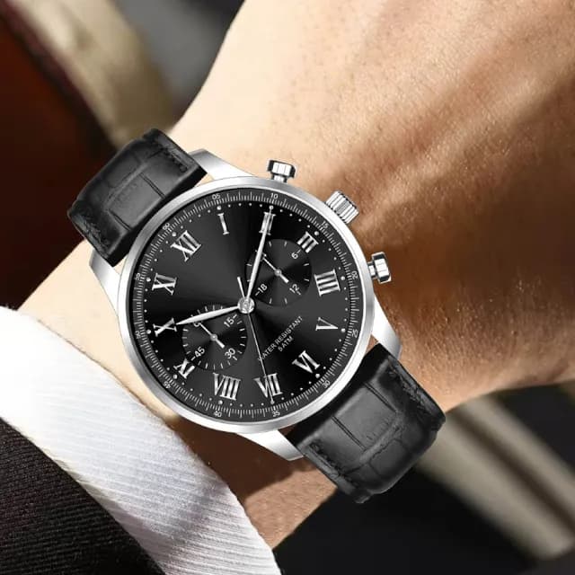【LEEHER】雙11 防水手錶/石英錶/指針手錶/男生手錶/圓形手錶/商務手錶/配飾/配件/牛皮腕錶/飾品/手錶/腕錶