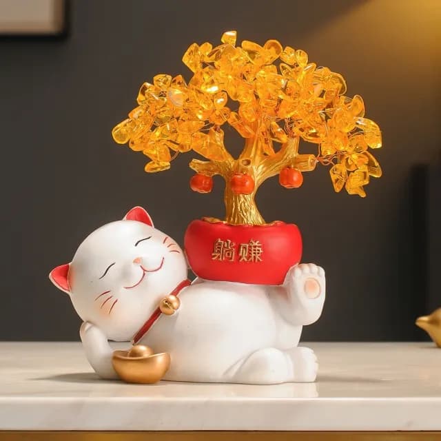 【巨匠】擺件 發財樹招財貓擺件 酒櫃電視櫃開業禮物 店鋪收銀臺擺件 客廳喬遷新居禮品(發財樹招財貓)