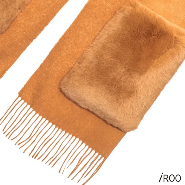 【iROO】100%羊毛拼接口袋圍巾