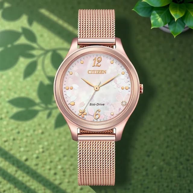 【CITIZEN 星辰】櫻花限定 情人節推薦款 光動能時尚米蘭帶女錶-32mm 手錶 禮物 送禮(EM0508-80D)