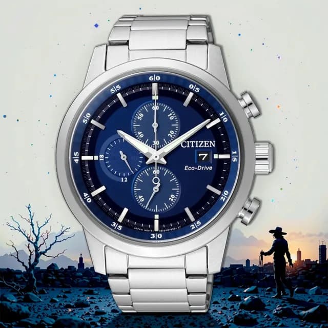 【CITIZEN 星辰】Eco-Drive 光動能城市三眼計時碼錶 手錶 男錶-藍/43mm 禮物 送禮 推薦(CA0610-52L)