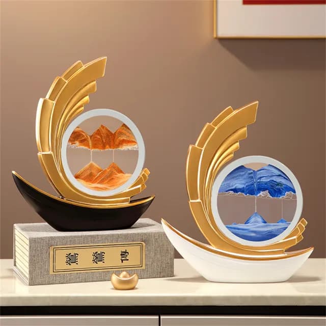 【超微米】風生水起流沙畫擺件 一帆風順船擺件 客廳玄關辦公室裝飾品 喬遷禮物(一帆風順流沙畫擺件27*6*32)