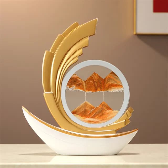 【超微米】風生水起流沙畫擺件 一帆風順船擺件 客廳玄關辦公室裝飾品 喬遷禮物(一帆風順流沙畫擺件27*6*32)