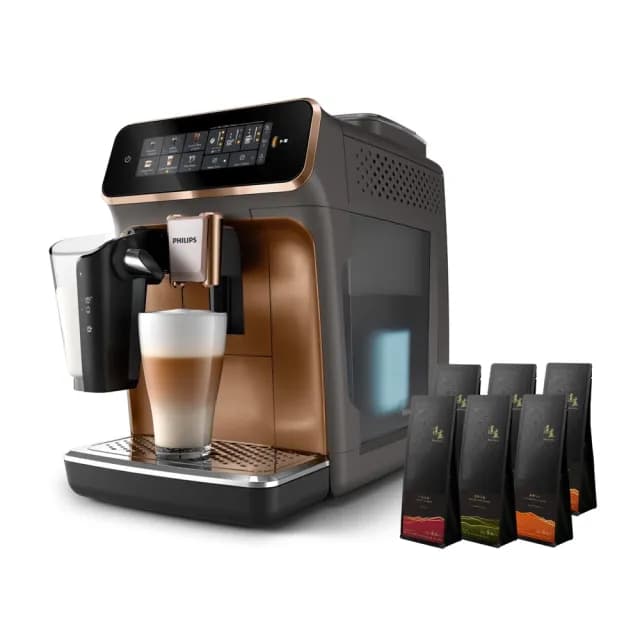 【Philips 飛利浦】LatteGo 雙溫萃取全自動義式咖啡機 經典銀 /香檳金(EP3347)+湛盧咖啡6包