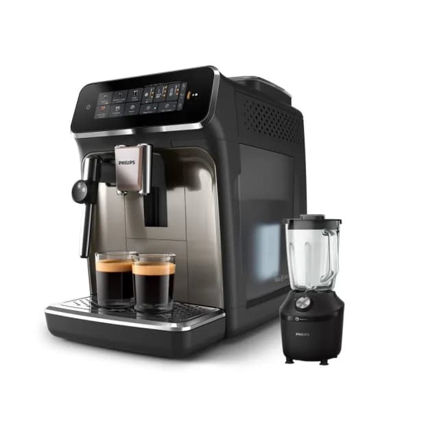 【Philips 飛利浦】雙溫萃取全自動義式咖啡機 經典銀(EP3326/94)+秒碎冰沙果汁機 黑(HR229101)
