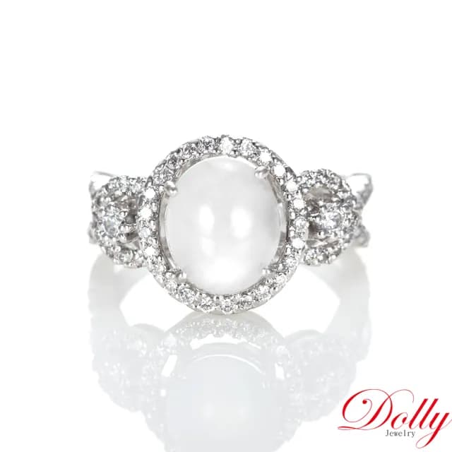 【DOLLY】18K金 緬甸冰玻種A貨白翡鑽石戒指-003(母親節 長輩送禮 交換禮物首選)