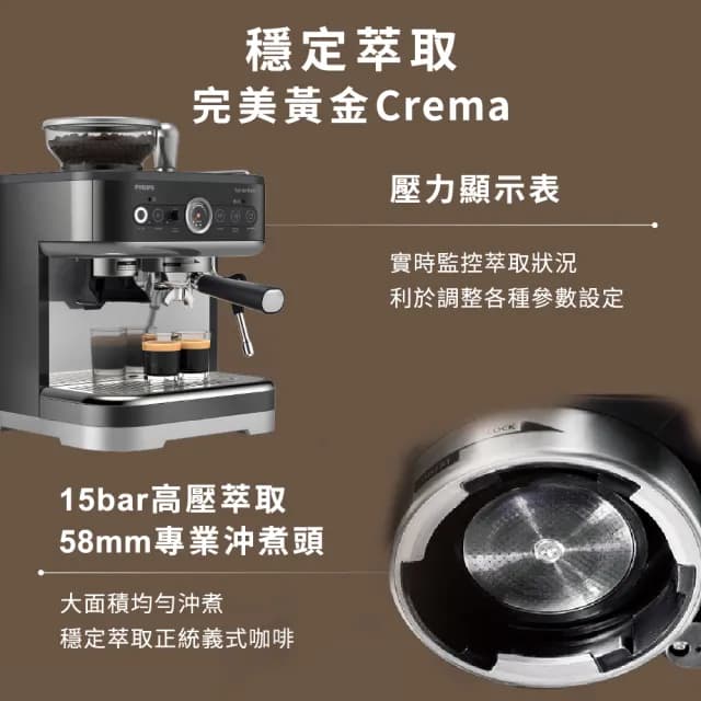 【Philips 飛利浦】半自動研磨義式咖啡機PSA3218/10★ 雙11限定！Saeco拉花缸＋不銹鋼咖啡渣桶（限量）