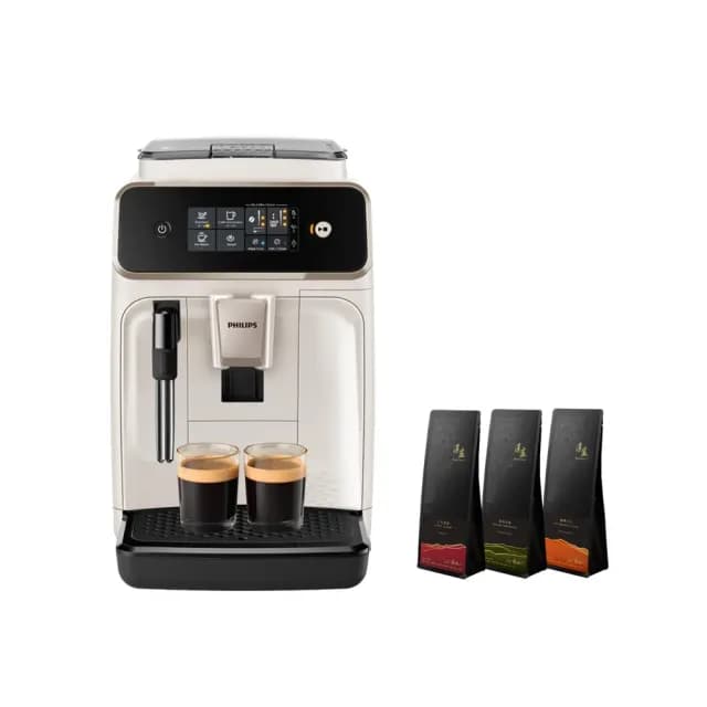 【Philips 飛利浦】全自動義式咖啡機 雲朵白(EP1221/64)+湛盧咖啡豆3包組
