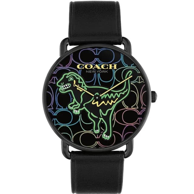 【COACH】官方授權C2 Elliot 時尚黑殼派對夜光恐龍CC面手錶-41mm-贈高級9入首飾盒(CO14602732)