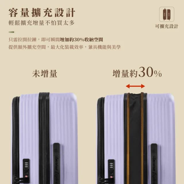 【American Explorer 美國探險家】24吋 前開式 上掀式 可加大 PC箱 行李箱 雙層防盜拉鍊 CF62 旅行箱