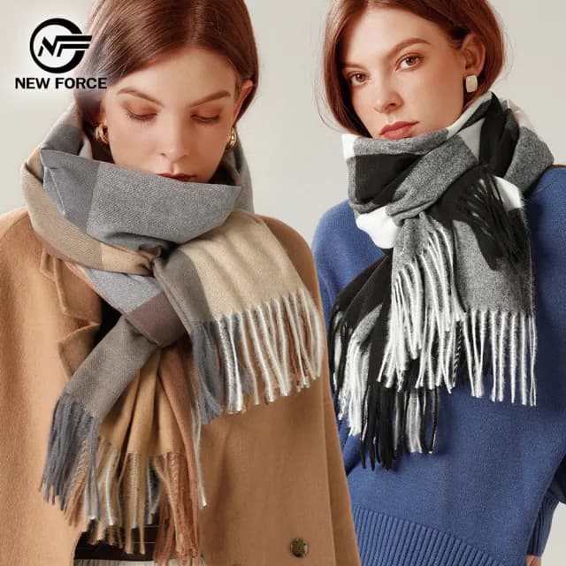 【NEW FORCE】名媛風格紋保暖大披肩圍巾(大圍巾/保暖圍巾/秋冬圍巾/禦寒圍巾/格紋圍巾)