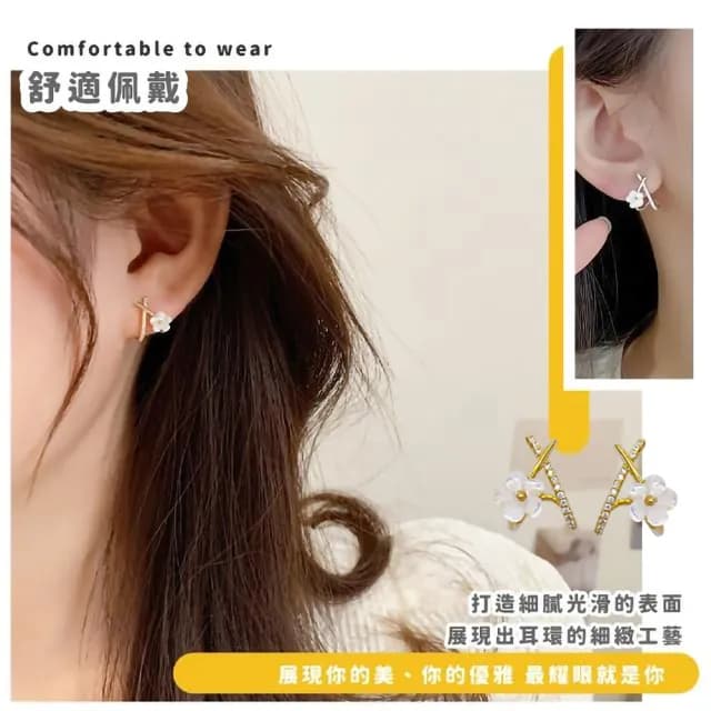 【氣質單品】輕奢甜美S925銀針鑲鑽花朵耳環(耳扣 耳飾 耳釘 耳墜 飾品 耳朵配件 造型 穿搭 韓系)