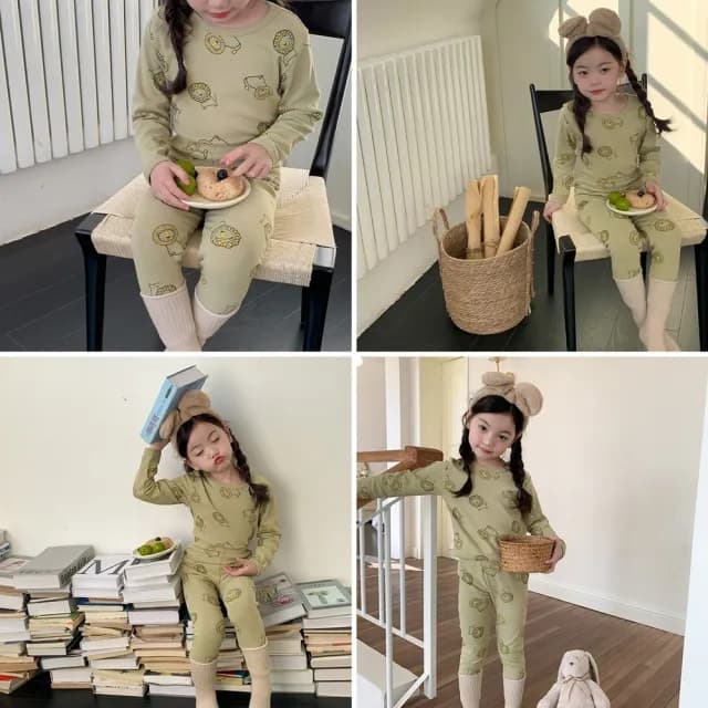 【橘魔法】滾邊滿印磨毛居家服套裝(長袖 長褲 睡衣 男童 女童 大童 兒童 童裝 內搭衣 上衣  衛生衣 保暖)