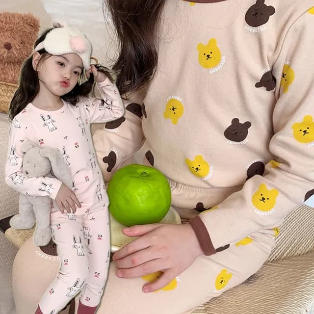 【橘魔法】滾邊滿印磨毛居家服套裝(長袖 長褲 睡衣 男童 女童 大童 兒童 童裝 內搭衣 上衣  衛生衣 保暖)