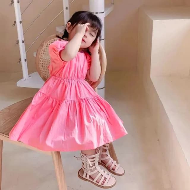 【橘魔法】飄飄裙擺襯衫棉洋裝(連身裙 連衣裙 短袖洋裝 女童 兒童 童裝)