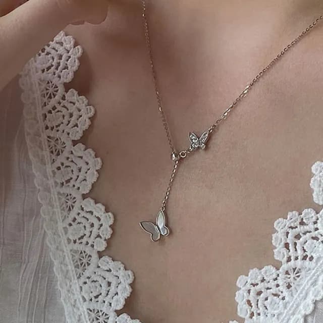 【Porabella】S925純銀母貝蝴蝶項鍊 ∣ 抽拉式鎖骨鏈 ∣ 告白・生日・情人節浪漫禮物推薦 Necklace