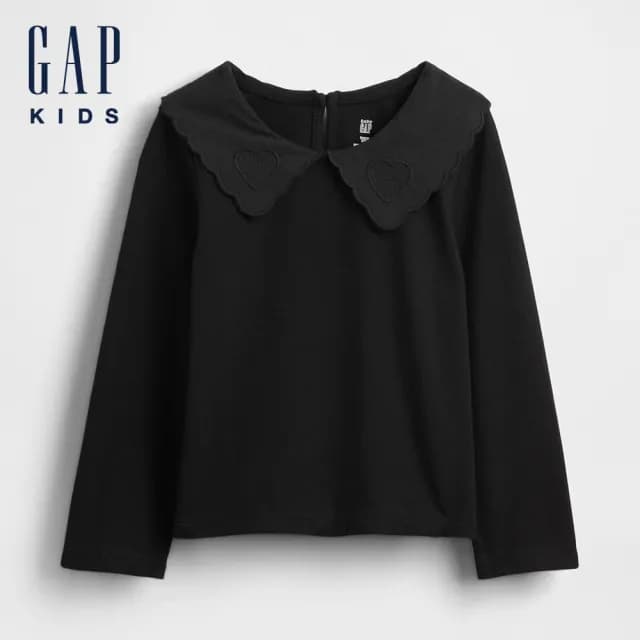 【GAP】女幼童裝 純棉刺繡翻領長袖T恤-多色任選(816552)